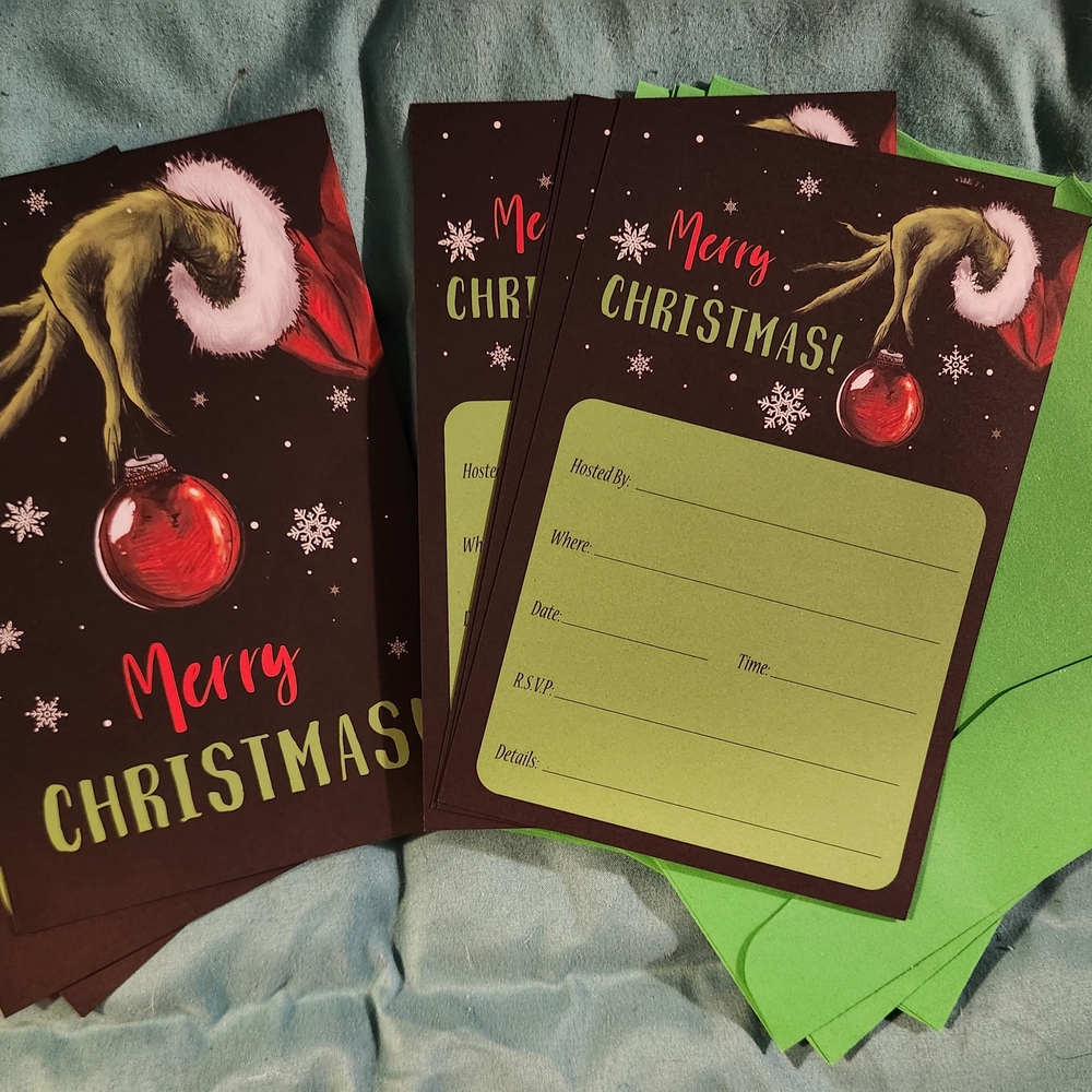 Christmas Party Invitation Cards Grinch - Green and Red